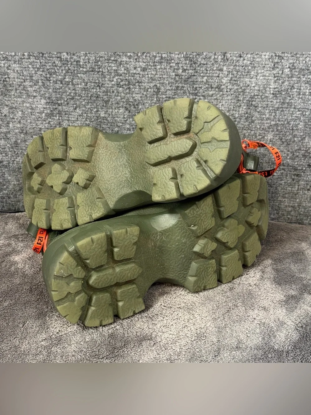 Olive Green Knit Platform Chelsea Boots with Orange Pull Tab Accent Chunky Boot